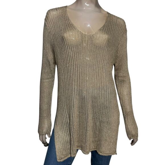 Polo Ralph Lauren NWT Women’s Size L Tan Champagne Viscose Open Knit Sweater - Picture 2 of 12